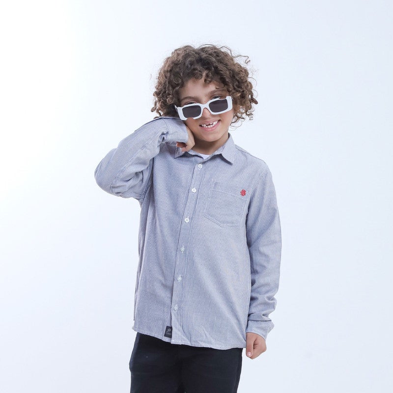 بيبو قميص اولادي مقلم_رمادي - Image 3